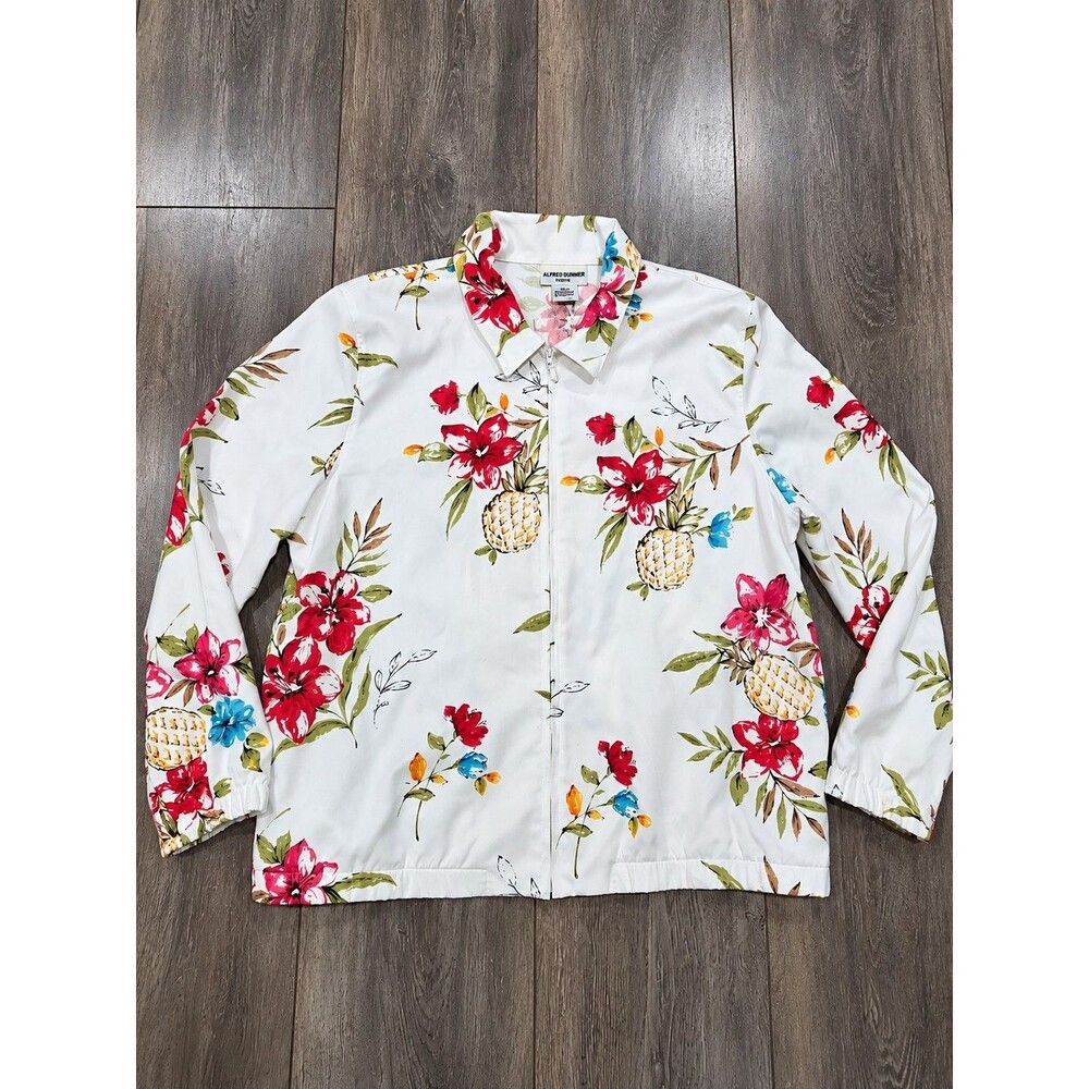 Alfred Dunner Womens 16P White Floral Pineapple Lightweight Zip Jacket Petite
